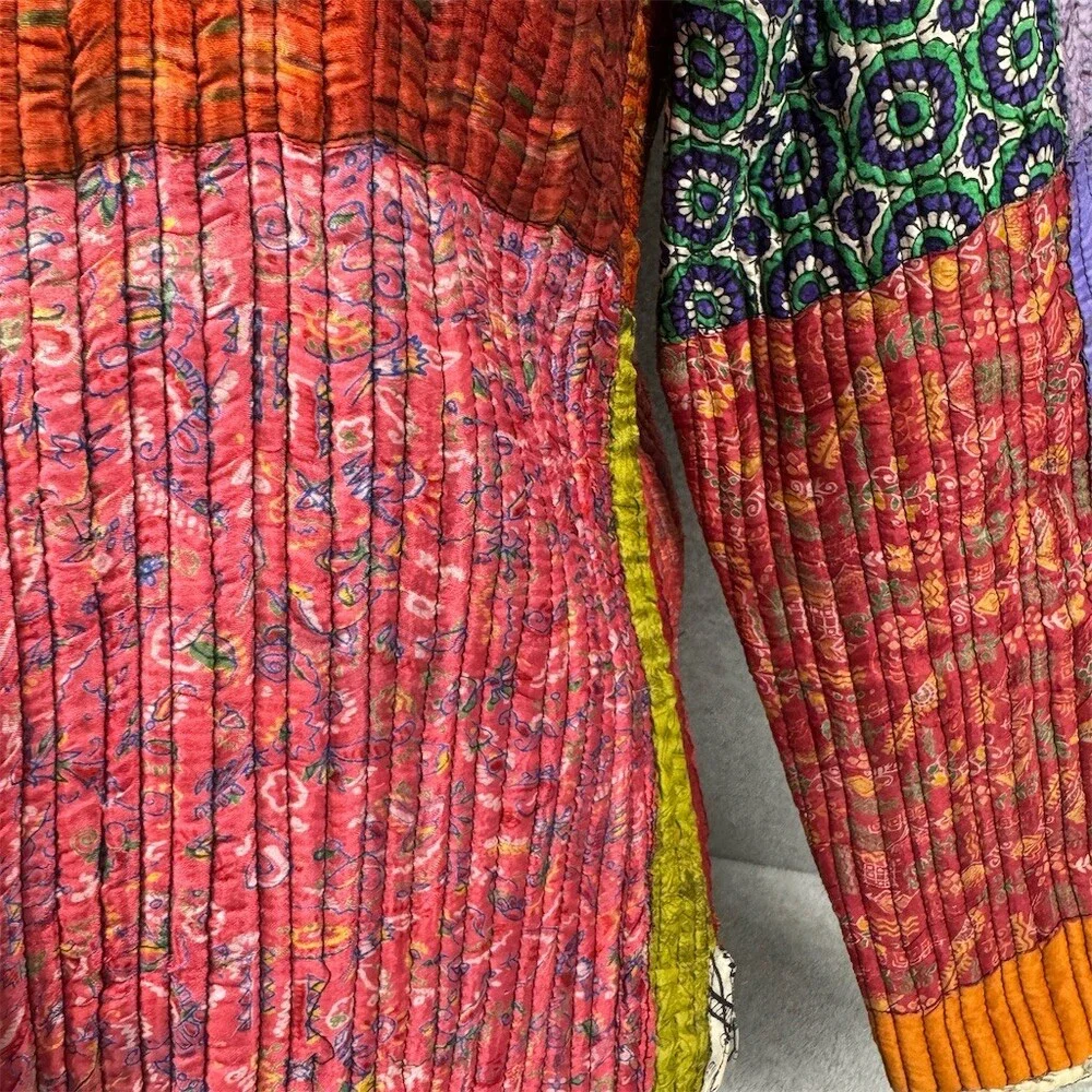 Sacred Threads Womens Silk Patchwork Quilted Jacket Size S Mandarin Collar Boho - Picture 4 of 16